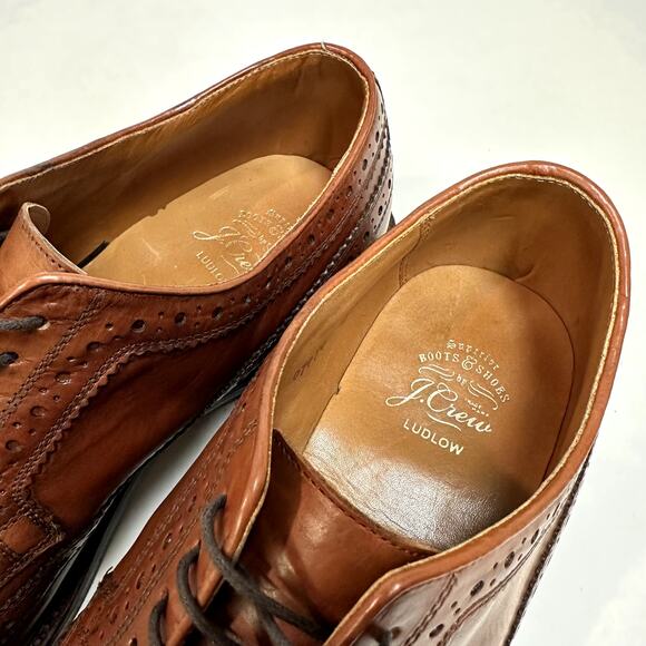 VERY GOOD J. Crew x Grant Stone Ludlow Wing Tip Longwing Derby Brogue Brown 10.5
